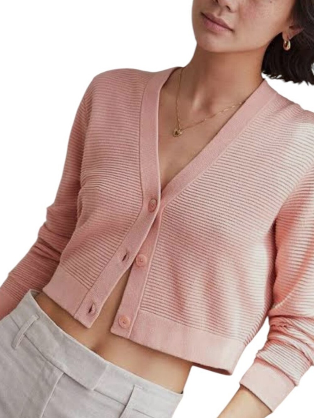 Aritzia Wilfred Light Cropped Linen Cardigan Pink Women's Medium NWT